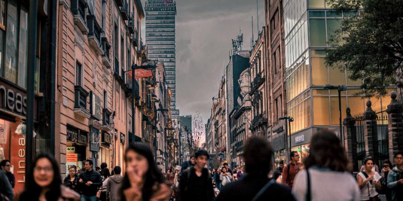 City at night with crowds