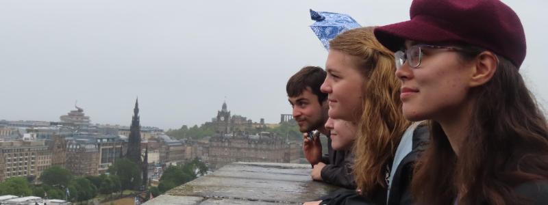 Students taking in the view on Wheaton in England