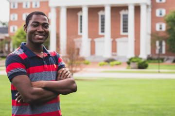 Grad student on front lawn