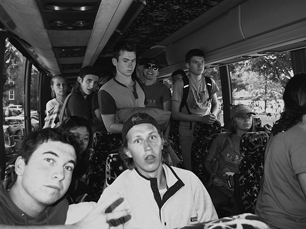 BW Students on Bus Goofy