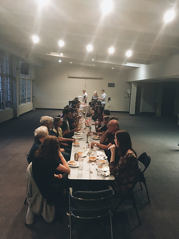 Students eating at table