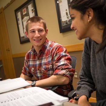 Wheaton College students studying lower beamer