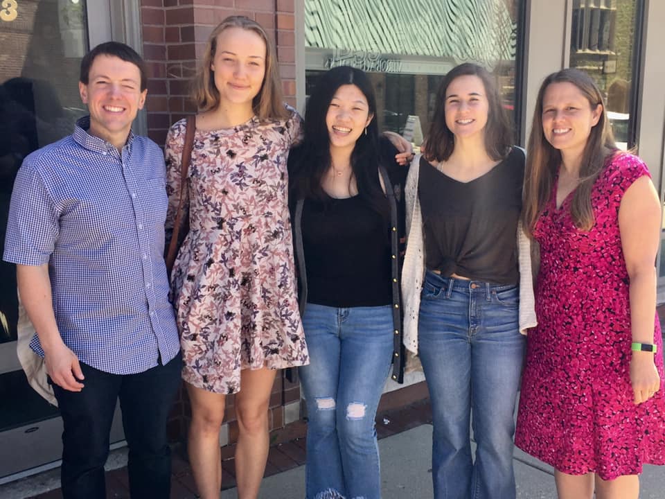 Professors Miller and Reynolds with 2019 graduates at our senior brunch.